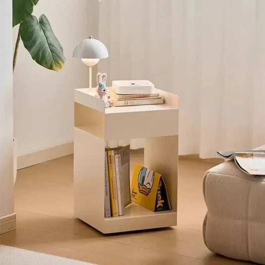 Recessed bedroom and living room bedside table storage cabinet multi-functional bedside cabinet storage unit with wheels