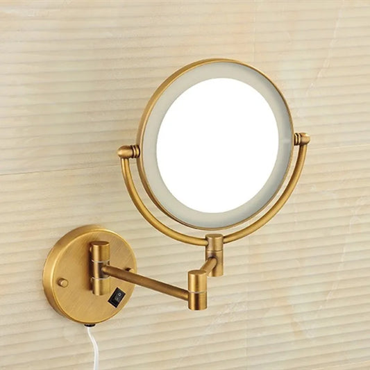 Rose Gold Led Folding Bathroom Mirror Wall Mounted Lighted Home Hotell Bathroom Makeup Mirror 5X Magnifying Plug Bath Mirrors