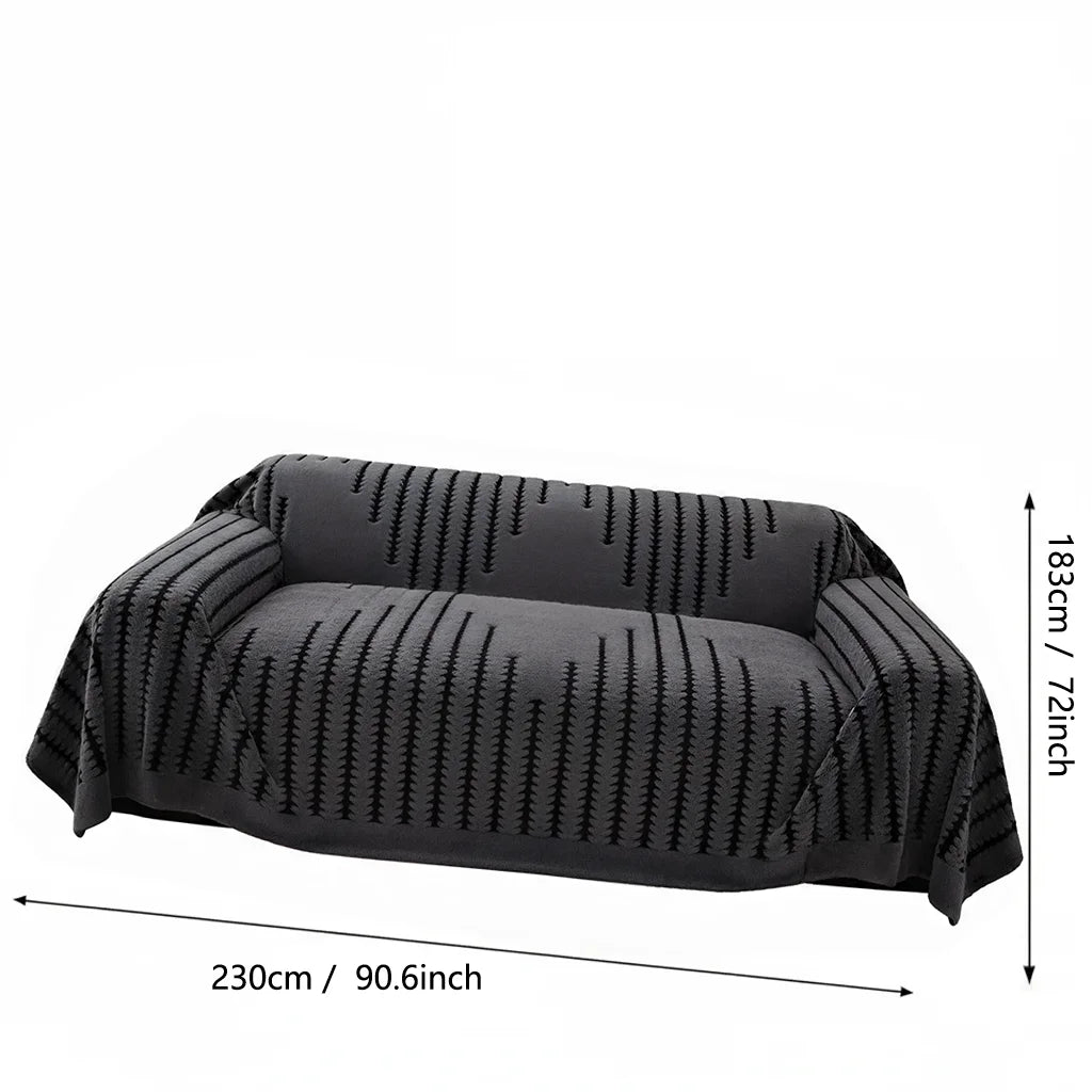 Dark Gray Black Striped Sofa Towel Simple Bohemian Style One-Piece Sofa Cover Cloth Living Room Home Decor