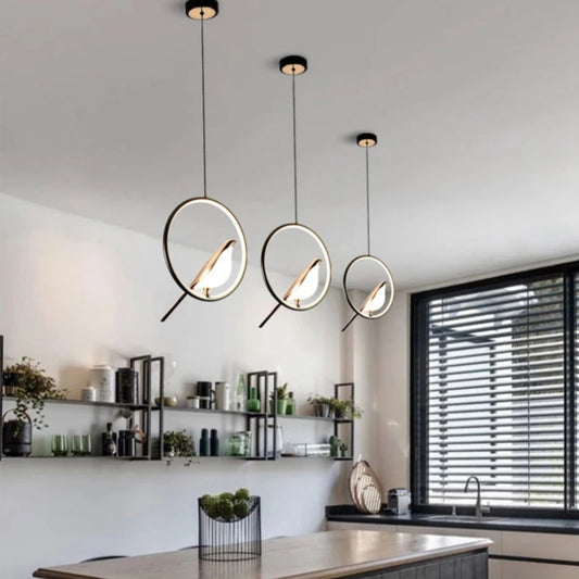 Magpie Pendant Lamp LED Living Room Bedroom Minimalist Elliptical Bedside Chandelier Restaurant Kitchen Circular Lighting Decor