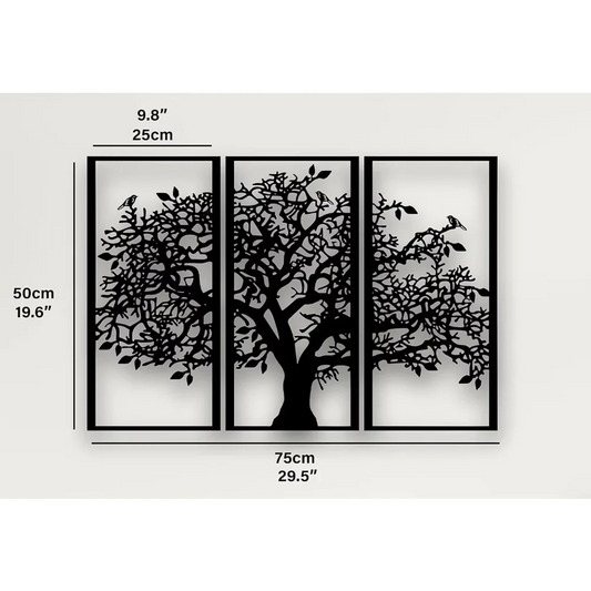 3Pcs Family Tree Metal Wall Decor – Tree of Life Iron Art. Modern 3D Wall Art for Home, Bedroom, and Living Room Decoration.