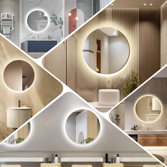 Round LED Bathroom Mirror With Light Touch Screen Defogging Bath Mirrors With Time 3 Colors Dimmable Wall Makeup Mirrors