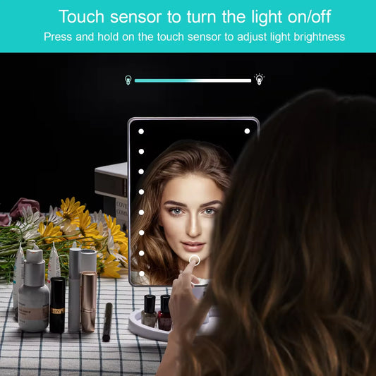 Lighted Vanity Makeup Mirror Rotation LED Mirror Touch Screen Adjusted Brightness Desk USB Dual Supply Bathroom Cosmetic Mirrors