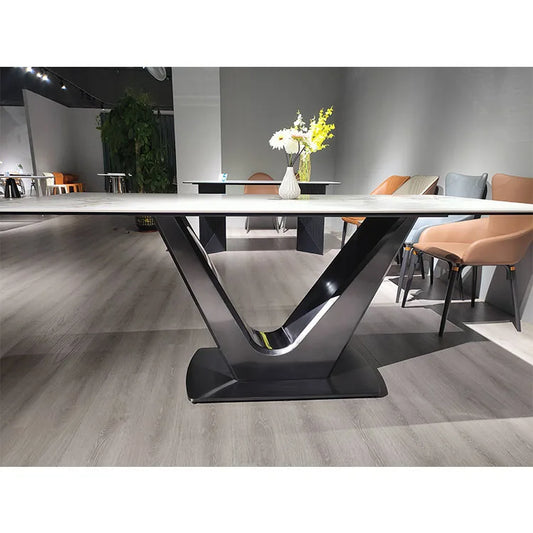 Rectangle Dinning Table 6 Seater Dining Table Set Living Room Furniture Luxury Dining Stainless Steel Slate Top Dining Table