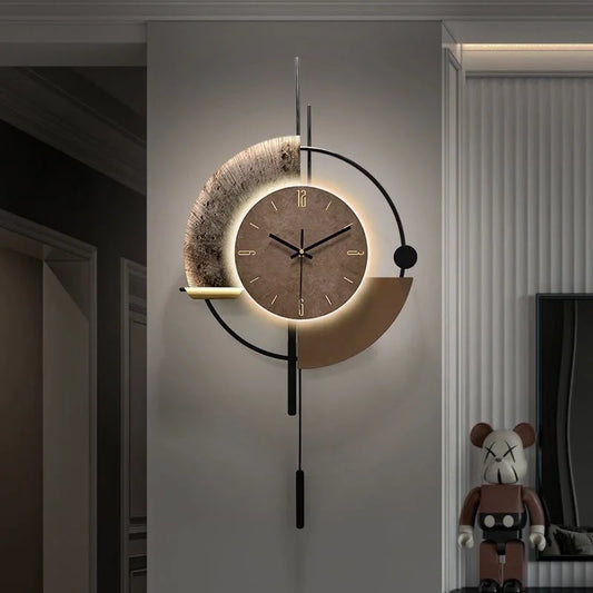Living Room Wall-mounted Clock TV Background Wall Decoration Porch Wall Clocks with LED Light Home Decoration