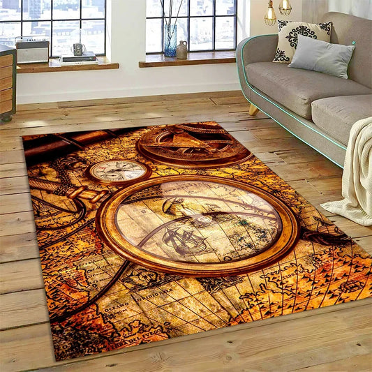 3D Ancient Nautical Chart World Map Compass Carpet Rug for Bedroom Living Room Sofa Decoration,Child Game Large Decor Floor Mat