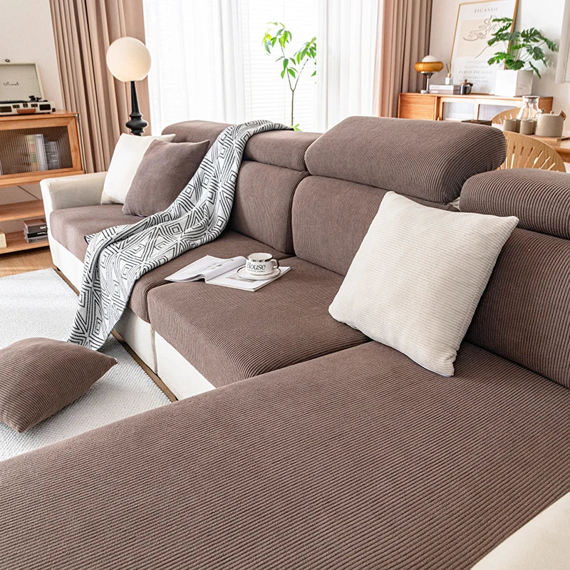 Jacquard Sofa Slipcover Ribbed Pattern Seat Cushion Cover Elastic Furniture Protector Sofa Covers for Living Room Bedroom 1PC