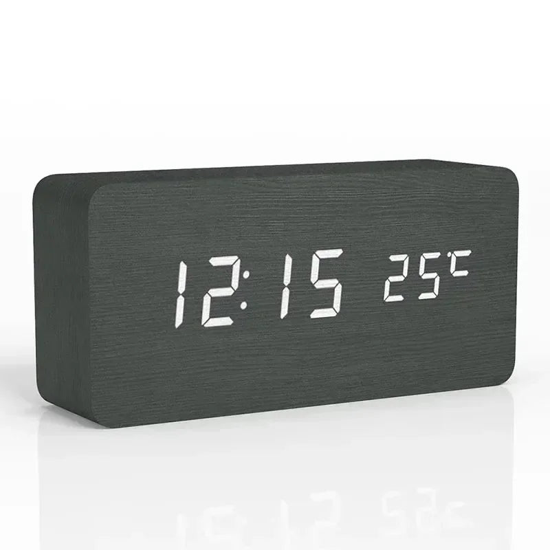 "Retro Wooden Digital Alarm Clock with LED Display & Temperature Sensor, Silent Night Light for Office/Bedroom/Living Room"