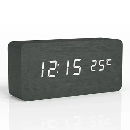 "Retro Wooden Digital Alarm Clock with LED Display & Temperature Sensor, Silent Night Light for Office/Bedroom/Living Room"