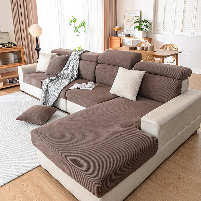 Jacquard Sofa Slipcover Ribbed Pattern Seat Cushion Cover Elastic Furniture Protector Sofa Covers for Living Room Bedroom 1PC