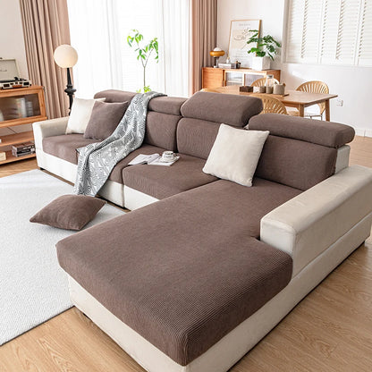 Jacquard Sofa Slipcover Ribbed Pattern Seat Cushion Cover Elastic Furniture Protector Sofa Covers for Living Room Bedroom 1PC