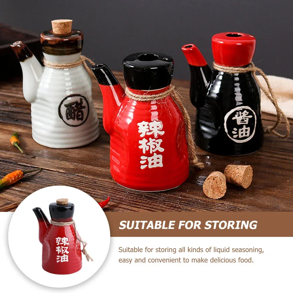 Black Japanese Style Ceramic Soy Sauce Bottle Kitchen Dining Accessories Home Seasoning Tools Oil Dispenser Condiment Holder