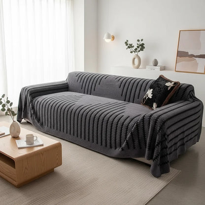 Dark Gray Black Striped Sofa Towel Simple Bohemian Style One-Piece Sofa Cover Cloth Living Room Home Decor