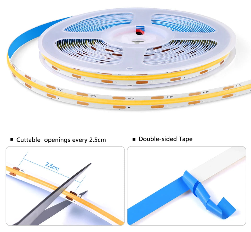 8mm Under Cabinet COB LED Strip Light Smart Door Sensor Switch for Bookcase Showcase Wardrobe  Closet Lighting Decor 1m-5m