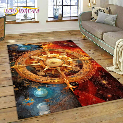 3D Ancient Nautical Chart World Map Compass Carpet Rug for Bedroom Living Room Sofa Decoration,Child Game Large Decor Floor Mat