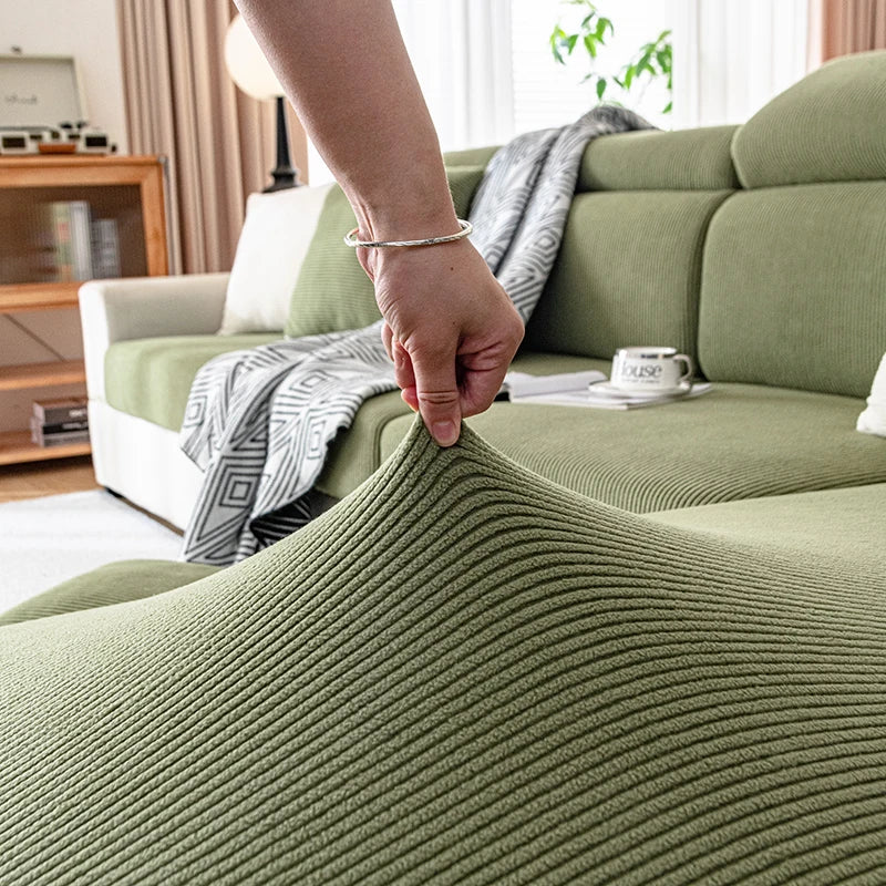 Jacquard Sofa Slipcover Ribbed Pattern Seat Cushion Cover Elastic Furniture Protector Sofa Covers for Living Room Bedroom 1PC