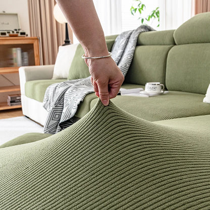 Jacquard Sofa Slipcover Ribbed Pattern Seat Cushion Cover Elastic Furniture Protector Sofa Covers for Living Room Bedroom 1PC