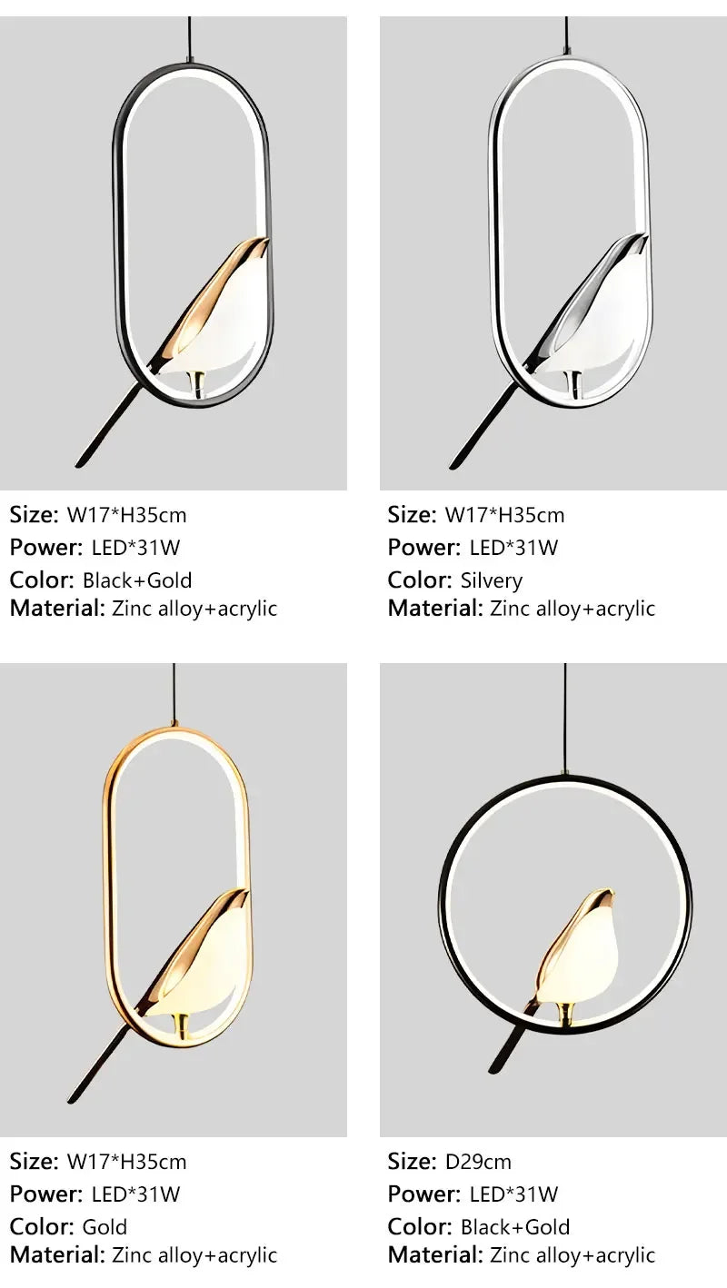 Magpie Pendant Lamp LED Living Room Bedroom Minimalist Elliptical Bedside Chandelier Restaurant Kitchen Circular Lighting Decor