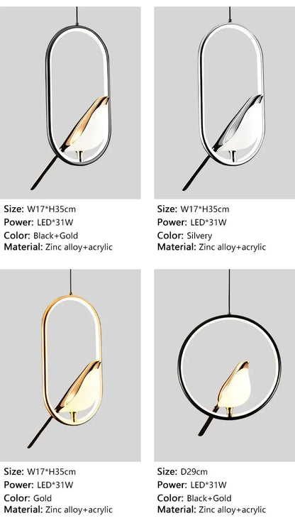 Magpie Pendant Lamp LED Living Room Bedroom Minimalist Elliptical Bedside Chandelier Restaurant Kitchen Circular Lighting Decor
