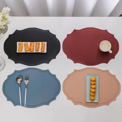 1/4/6PCS Oval Black Gift Placemats Indoor Faux Leather Kitchen Dining Table Pad Luxury Place Mat Tableware Cafe Pad 식탁매트