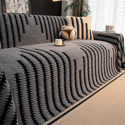 Dark Gray Black Striped Sofa Towel Simple Bohemian Style One-Piece Sofa Cover Cloth Living Room Home Decor