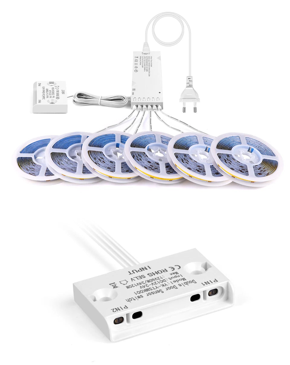 8mm Under Cabinet COB LED Strip Light Smart Door Sensor Switch for Bookcase Showcase Wardrobe  Closet Lighting Decor 1m-5m