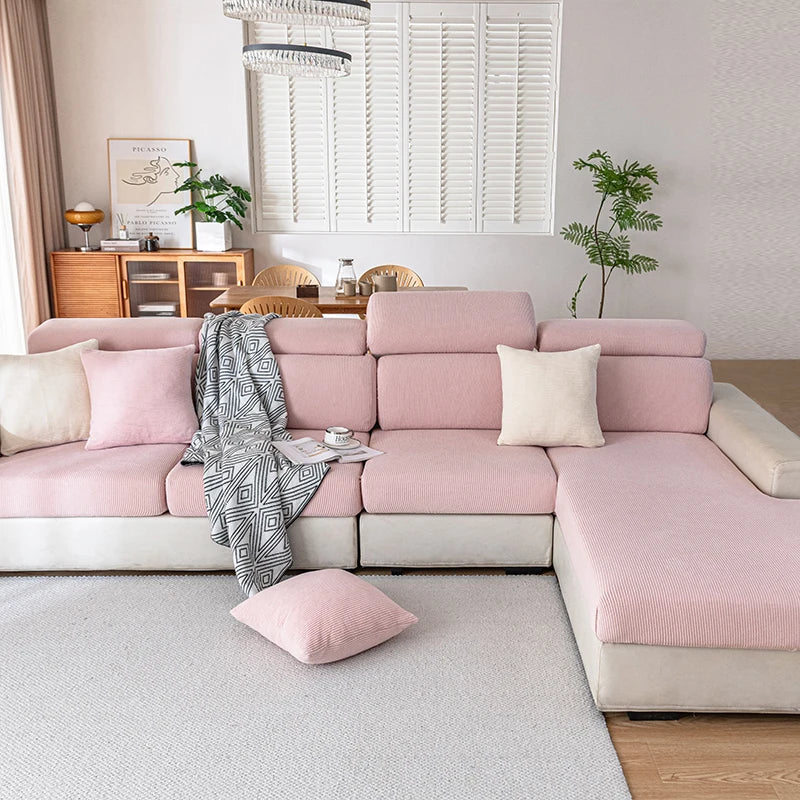 Jacquard Sofa Slipcover Ribbed Pattern Seat Cushion Cover Elastic Furniture Protector Sofa Covers for Living Room Bedroom 1PC
