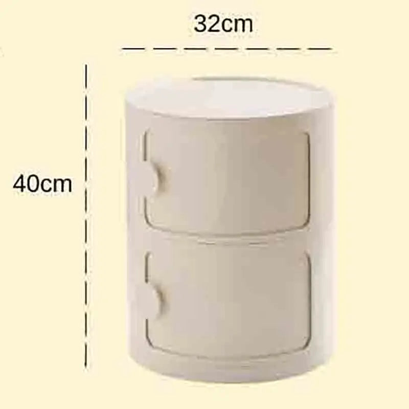 Bedside Table with Drawers Small Round Side Table Storage Cabinet Plastic Side Cabinet Nightstand for Bedroom Living Room