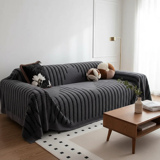 Dark Gray Black Striped Sofa Towel Simple Bohemian Style One-Piece Sofa Cover Cloth Living Room Home Decor