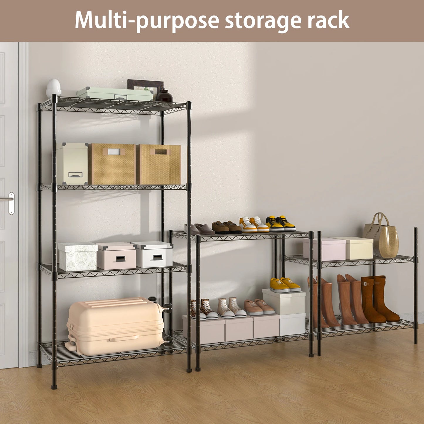 3/4/5 Tier Heavy Duty Shelving Units, Adjustable Metal Wire Storage Rack for Kitchen Garage Pantry Living Room Warehouse
