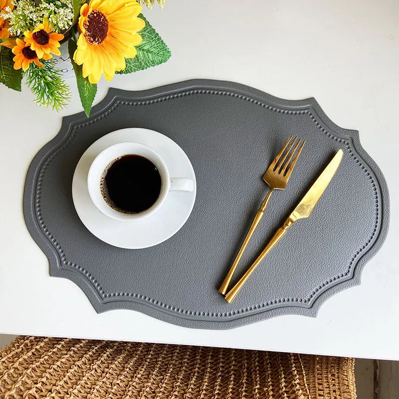 1/4/6PCS Oval Black Gift Placemats Indoor Faux Leather Kitchen Dining Table Pad Luxury Place Mat Tableware Cafe Pad 식탁매트