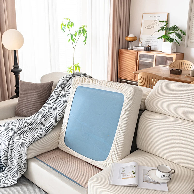 Jacquard Sofa Slipcover Ribbed Pattern Seat Cushion Cover Elastic Furniture Protector Sofa Covers for Living Room Bedroom 1PC
