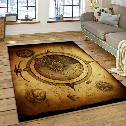 3D Ancient Nautical Chart World Map Compass Carpet Rug for Bedroom Living Room Sofa Decoration,Child Game Large Decor Floor Mat