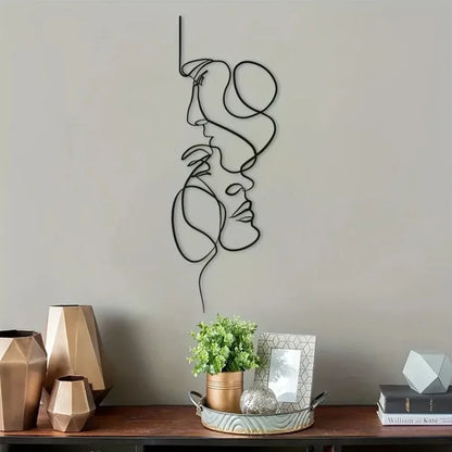 1pc Metal Wall Art Minimalist - Facial Line Wall Decor, Abstract Black Iron Sculpture for Modern Home Hanging Decor