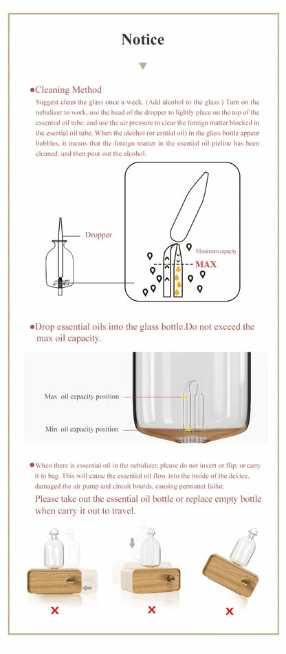 Nebulizing Essential Oil Diffusers For Aromatherapy - Battery Operated Diffuser Wood & Glass Oil Diffuser For Home Office