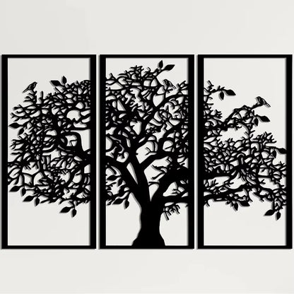 3Pcs Family Tree Metal Wall Decor – Tree of Life Iron Art. Modern 3D Wall Art for Home, Bedroom, and Living Room Decoration.