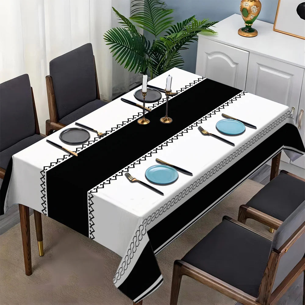 Modern Black Stripe Rectangle Waterproof Tablecloth Table Decor Reusable Kitchen Dining Tablecloth Holiday Party Decorations