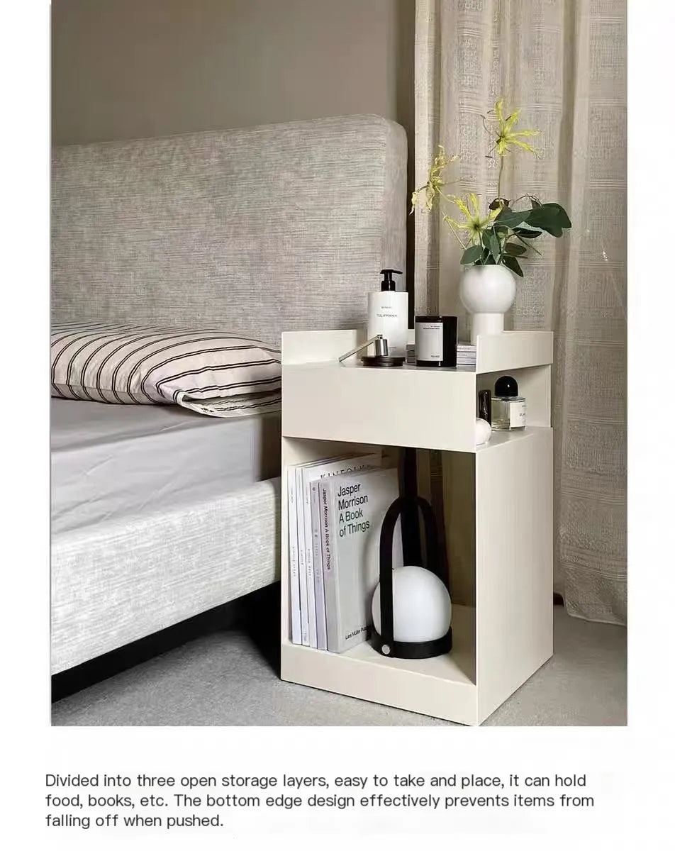 Recessed bedroom and living room bedside table storage cabinet multi-functional bedside cabinet storage unit with wheels