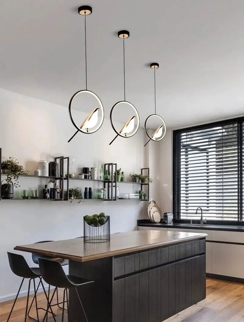 Magpie Pendant Lamp LED Living Room Bedroom Minimalist Elliptical Bedside Chandelier Restaurant Kitchen Circular Lighting Decor