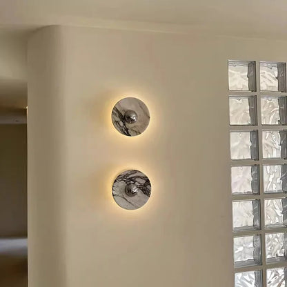 Modern Natural Marble Wall Lamp Round LED Wall Sconce Light Living Room Background Restaurant Bathroom Bedroom Lights Home Decor