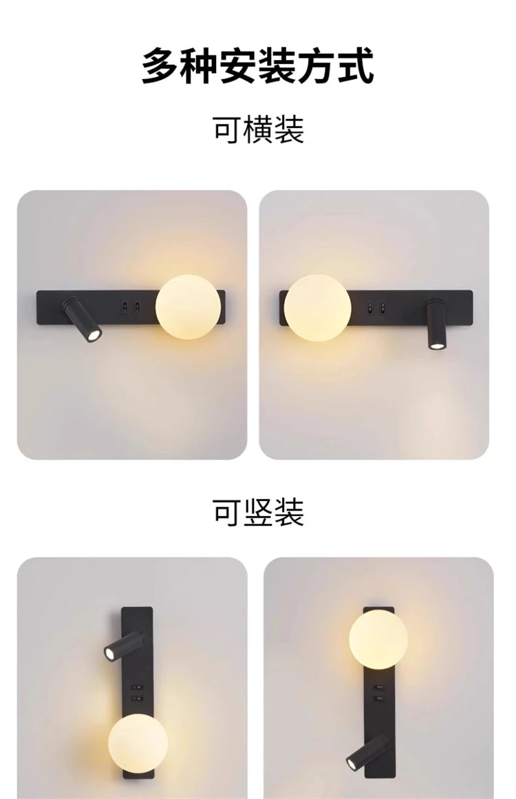 Bedroom Bedhead Reading Light Creative Minimalist LED with Switch Hotel Rooms Study Living Room Background Wall Decorative Light