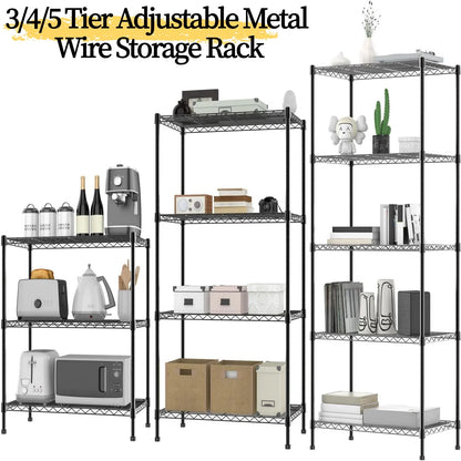 3/4/5 Tier Heavy Duty Shelving Units, Adjustable Metal Wire Storage Rack for Kitchen Garage Pantry Living Room Warehouse