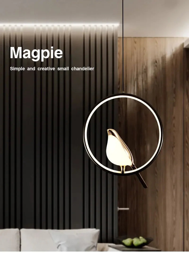 Magpie Pendant Lamp LED Living Room Bedroom Minimalist Elliptical Bedside Chandelier Restaurant Kitchen Circular Lighting Decor