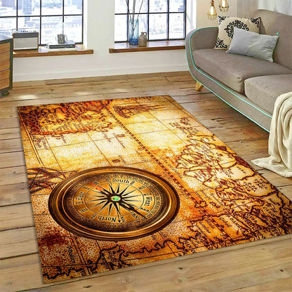 3D Ancient Nautical Chart World Map Compass Carpet Rug for Bedroom Living Room Sofa Decoration,Child Game Large Decor Floor Mat