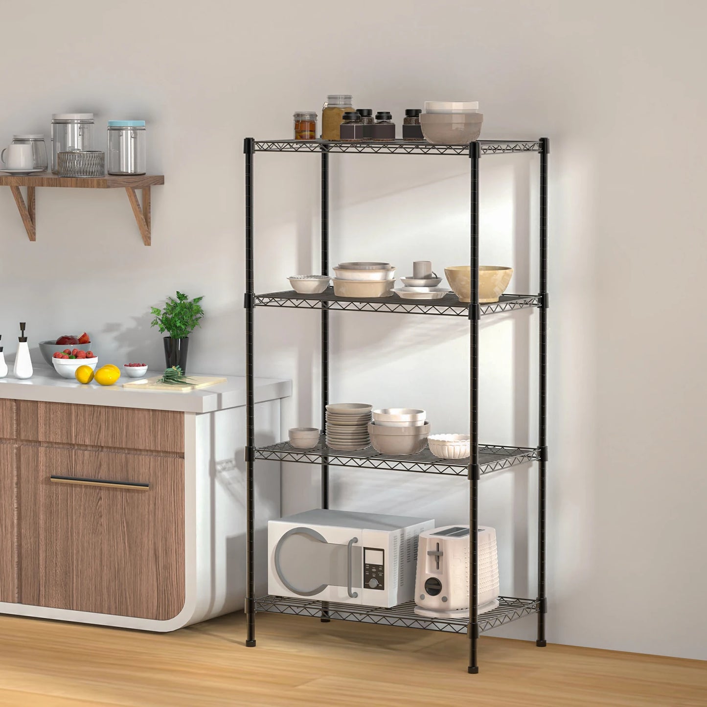 3/4/5 Tier Heavy Duty Shelving Units, Adjustable Metal Wire Storage Rack for Kitchen Garage Pantry Living Room Warehouse