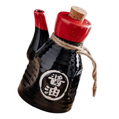 Black Japanese Style Ceramic Soy Sauce Bottle Kitchen Dining Accessories Home Seasoning Tools Oil Dispenser Condiment Holder