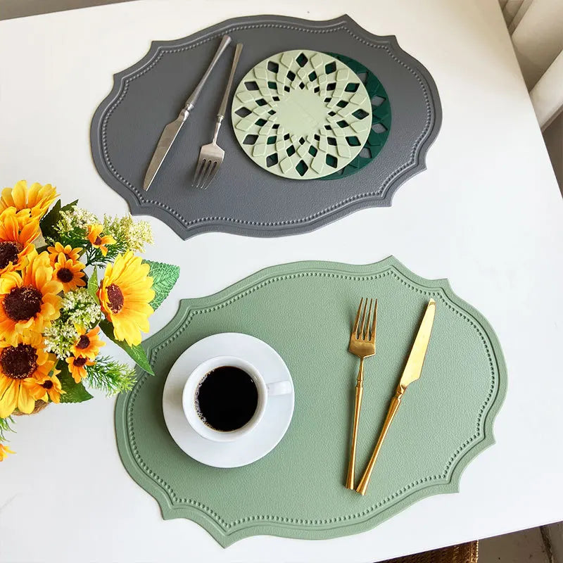 1/4/6PCS Oval Black Gift Placemats Indoor Faux Leather Kitchen Dining Table Pad Luxury Place Mat Tableware Cafe Pad 식탁매트