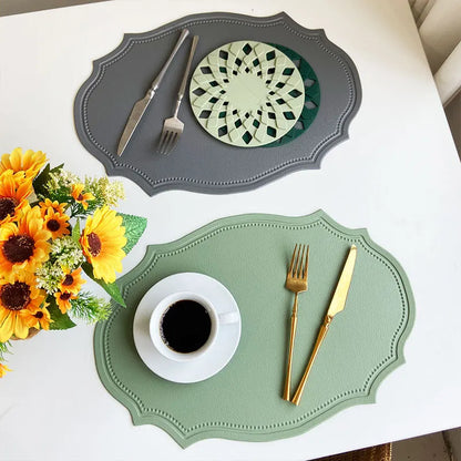 1/4/6PCS Oval Black Gift Placemats Indoor Faux Leather Kitchen Dining Table Pad Luxury Place Mat Tableware Cafe Pad 식탁매트