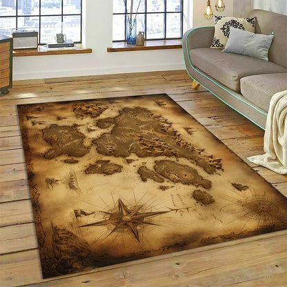 3D Ancient Nautical Chart World Map Compass Carpet Rug for Bedroom Living Room Sofa Decoration,Child Game Large Decor Floor Mat