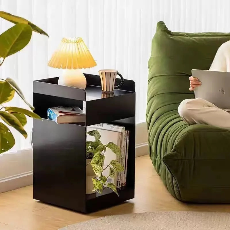 Recessed bedroom and living room bedside table storage cabinet multi-functional bedside cabinet storage unit with wheels